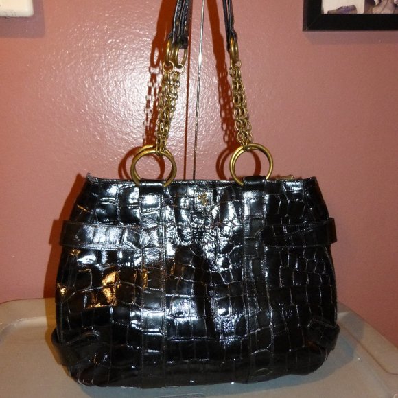 BABEE D LARGE EMBOSSED LEATHER BAG. EUC - Picture 3 of 16